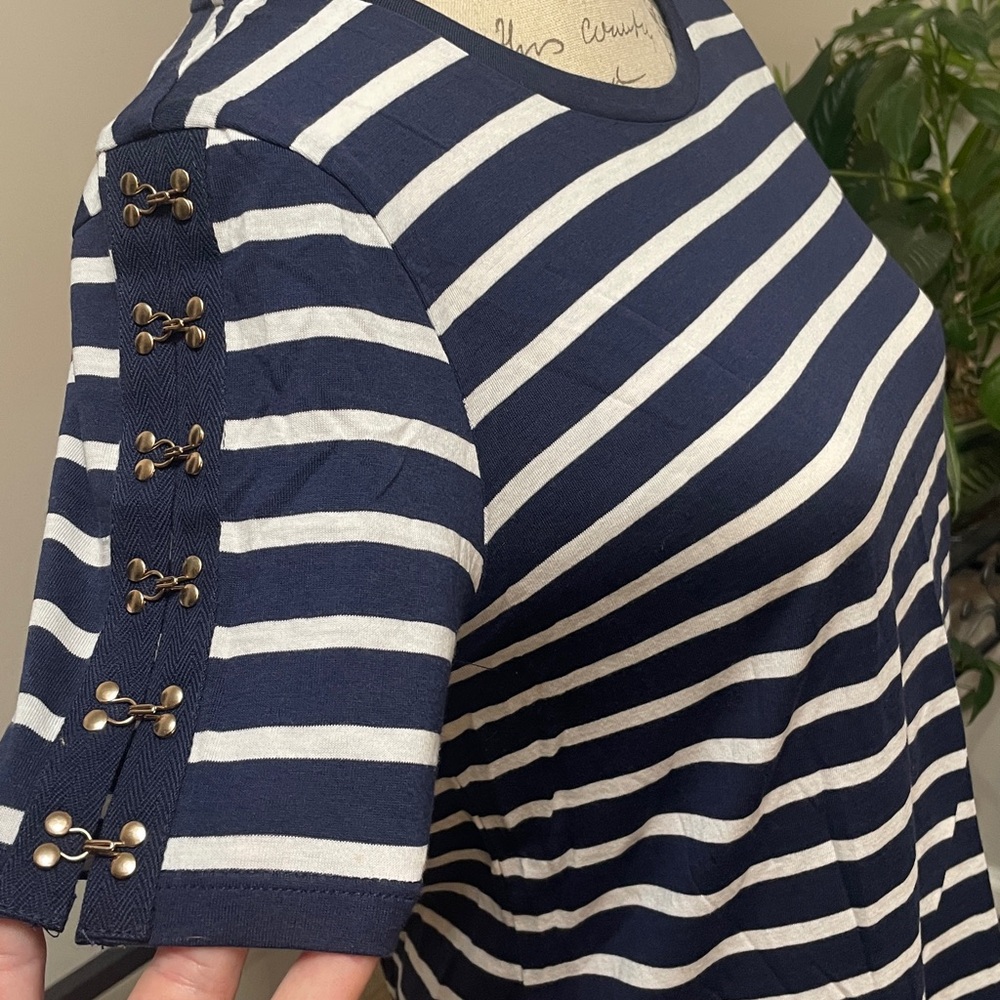 Michael Kors Navy and White Striped Short Sleeve Top